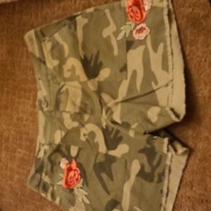 Camo Venus shorts 3inch in seam with flower detail.